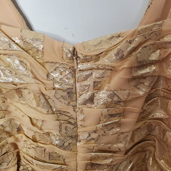 Ramy Brook Toby Twist Front Metallic Jacquard Gown Dress Soft Gold Combo Size 14 - Picture 6 of 11